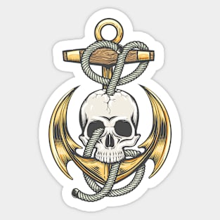 Colorful Tattoo of Skull and Anchor with ropes Sticker